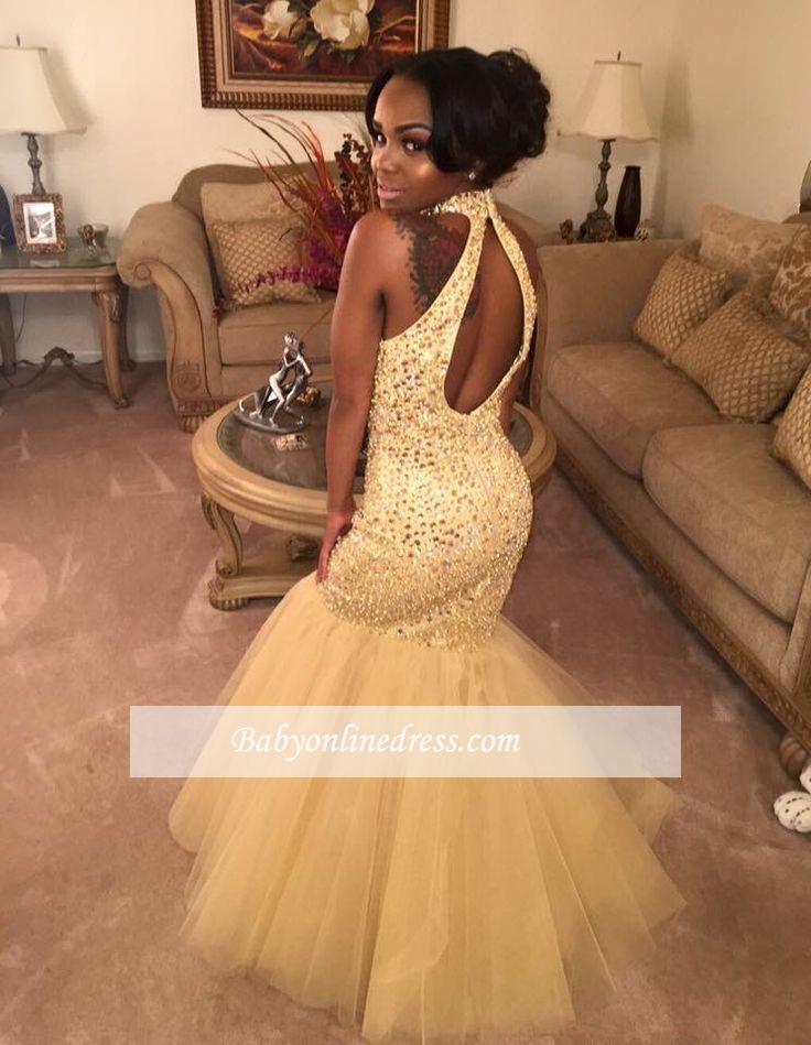 Mermaid Halter-neck Sleeveless Sweep / Brush Train Tulle Formal Dress With Beading 3