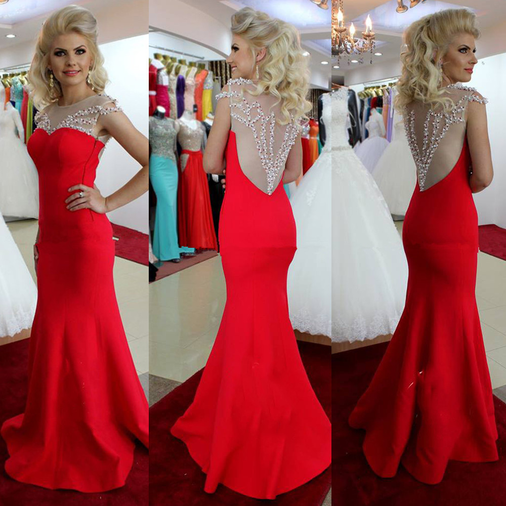 Mermaid Scoop Neck Sleeveless Sweep / Brush Train Formal Dress With Beading 2