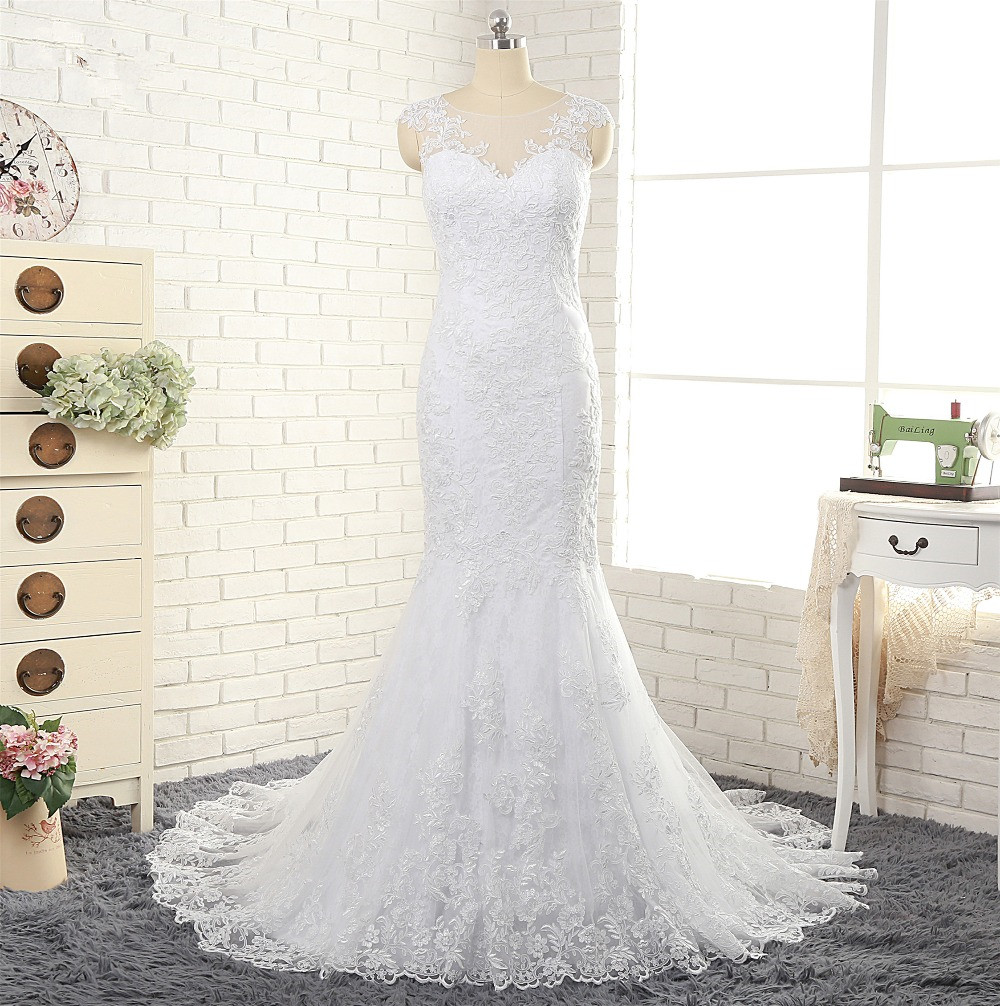 Mermaid Jewel Neck Sleeveless Floor-length Bridal Dress With Appliques 7