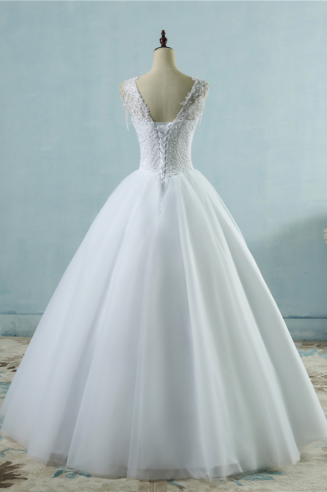 A-line Straps Floor-length Tulle Bridal Gown With Appliques 2
