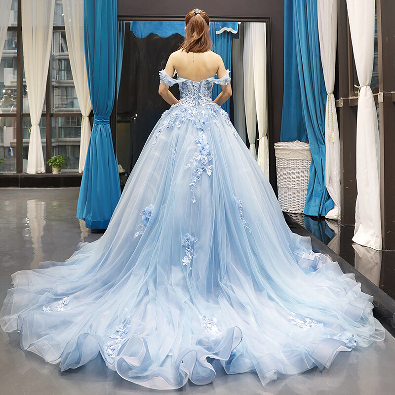 A-line Off-the-shoulder Sweetheart Neck Sleeveless Floor-length Tulle Evening Gown With Appliques 3