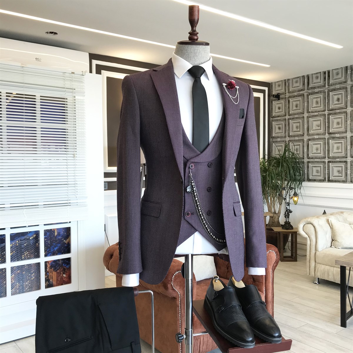 Dark Purple Single Breasted Business Suit 2