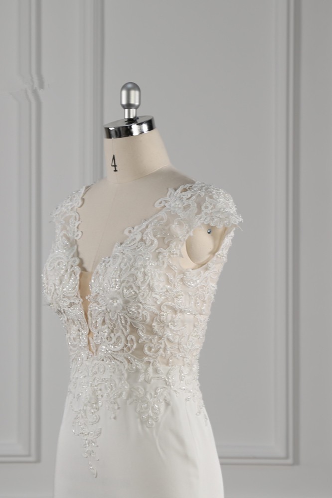 Mermaid V-neck Sleeveless Floor-length 100D Chiffon Wedding Dress With Beading 5