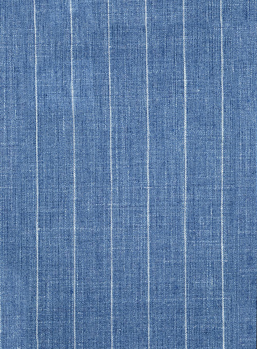 Steel Blue Stripe  Linen Men Suits 4