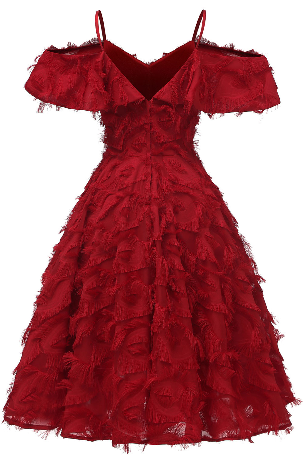 A-line Spaghetti Straps Sleeveless Knee-length Party Dress With Feathers 7