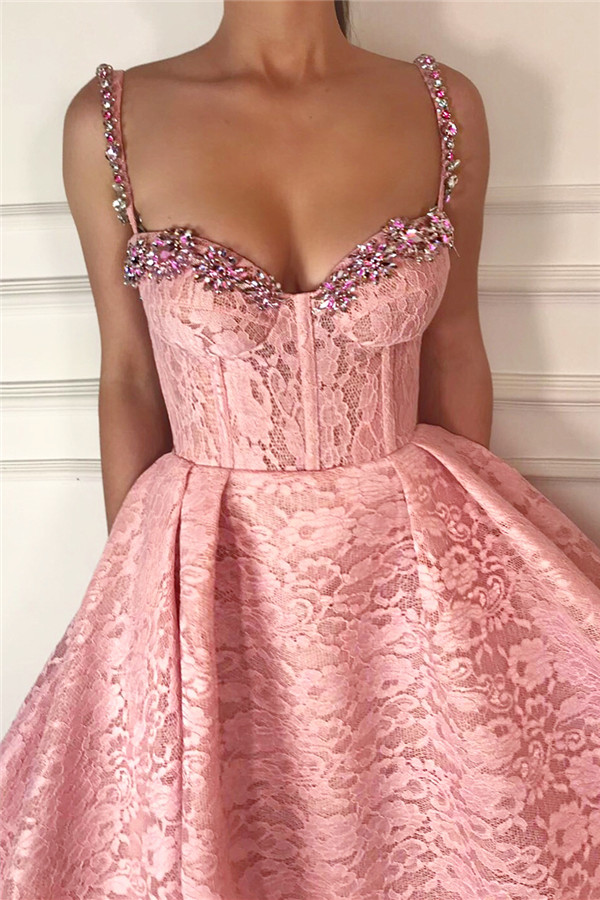 Ball Gown Straps Sweetheart Neck Sleeveless Floor-length Lace Formal Dress With Beading 2