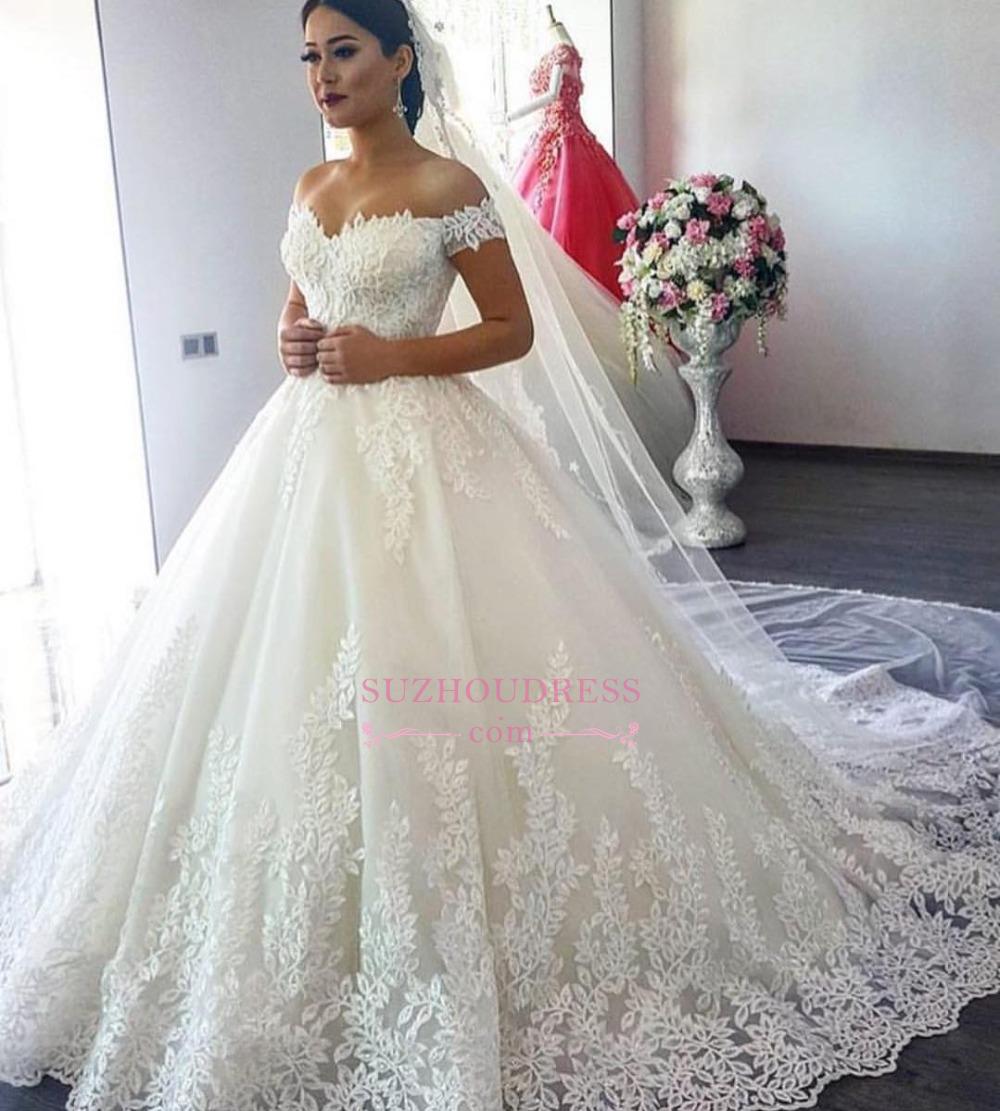 A-line Sweetheart Neck Chapel Train Bridal Dress With Lace 3