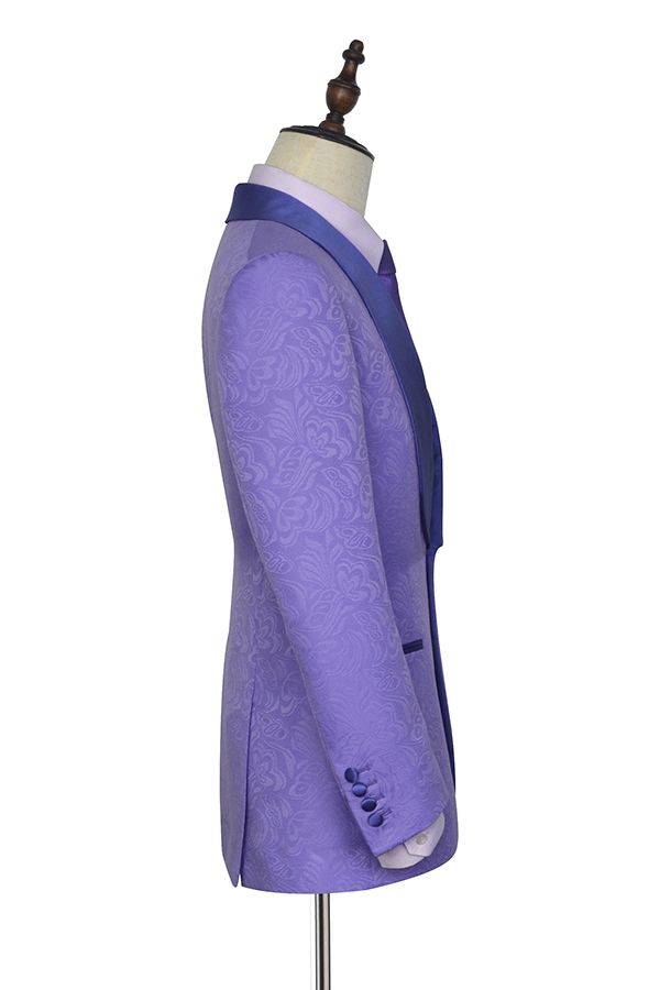 Lavender Jacquard Prom Suits 3