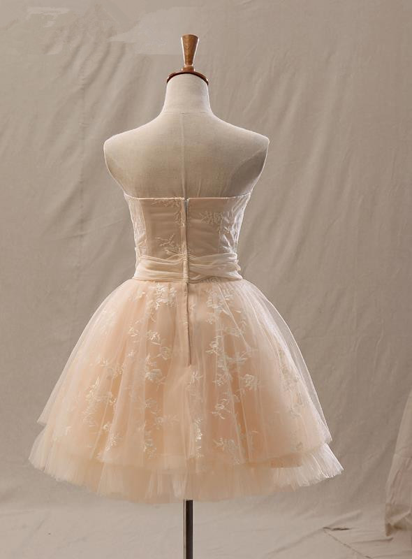 A-line Sweetheart Neck Sleeveless Mini Tulle Homecoming Dress With Lace 2