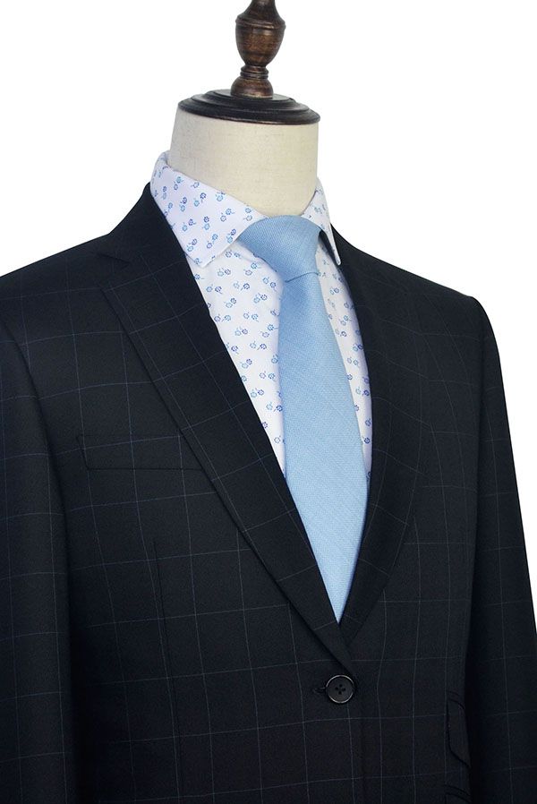 Black Check Pattern Business Suits for Men 3