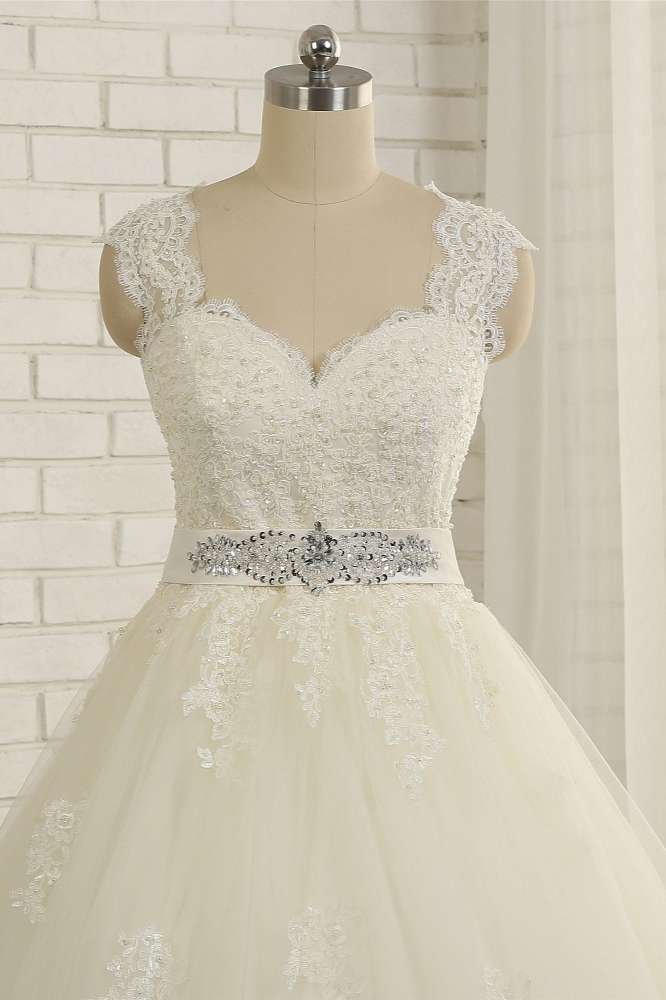 A-line Straps Floor-length Tulle Bridal Dress With Appliques 5