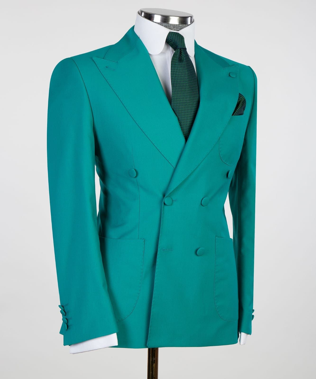Green Two Pieces Prom Men Suit with Double Breasted Peaked Lapel 3