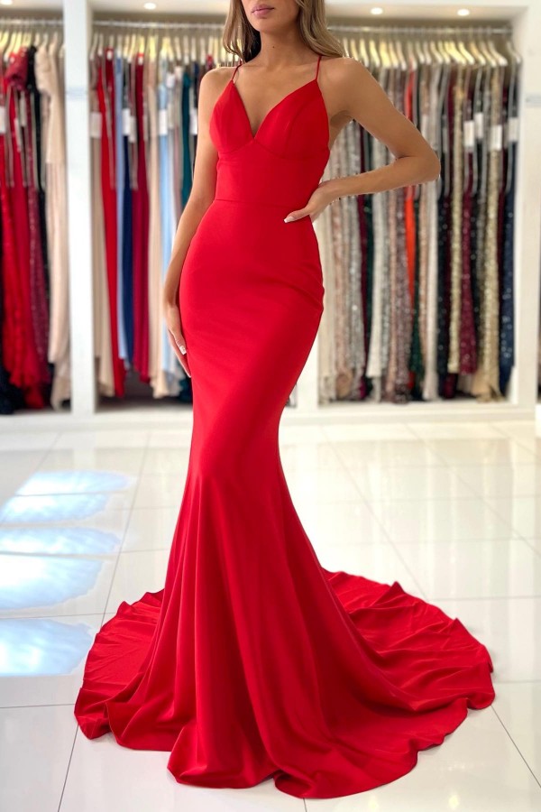 Mermaid Spaghetti Straps Sleeveless Floor-length Satin Evening Dress With Ruffles 2