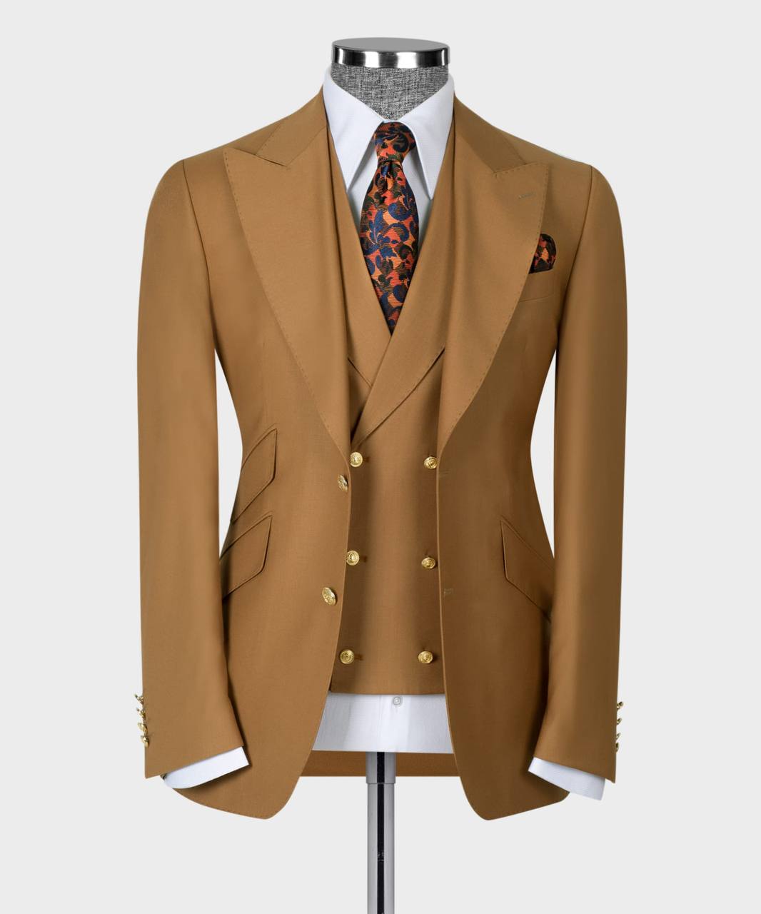 Brown Three Pieces Peaked Lapel Business Men Suit 4