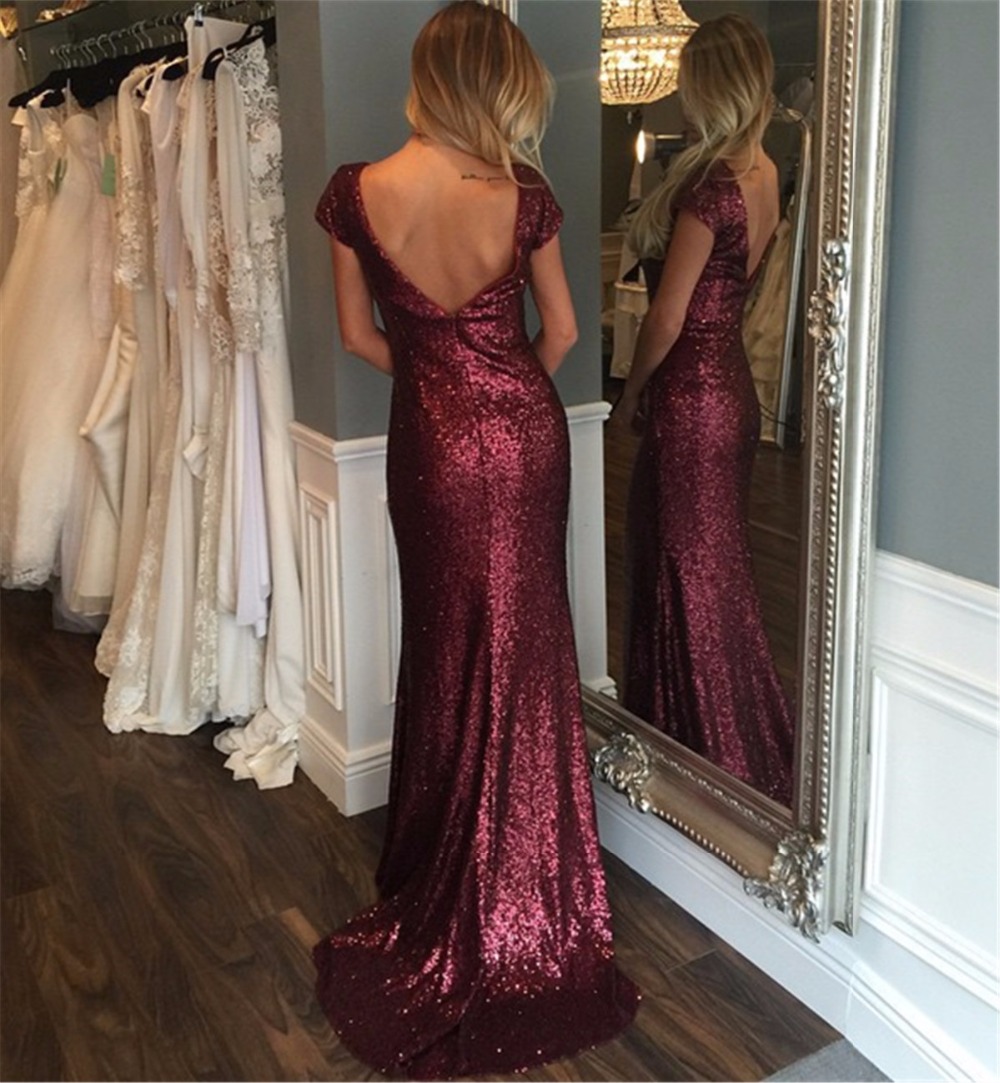 Sweep Train Sequins Formal Dress  Zipper Short Sleeve Sparkling 2026 Evening Dress 2