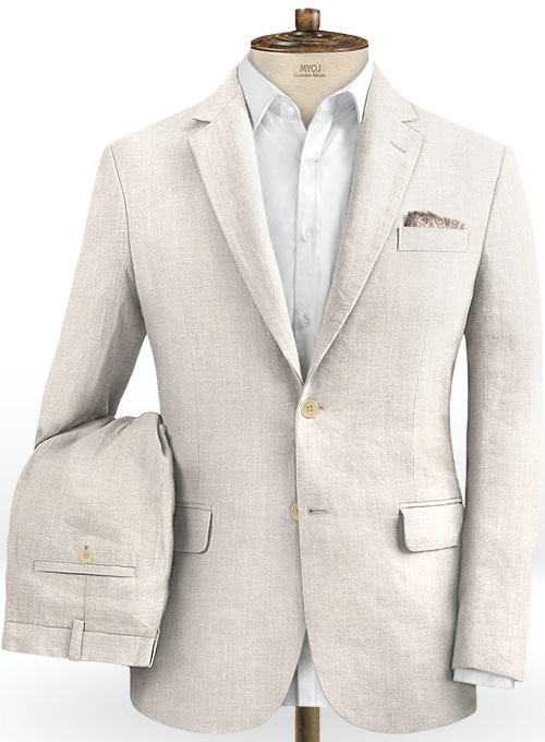 Ivory Slim Fit Linen Groom Suits 2