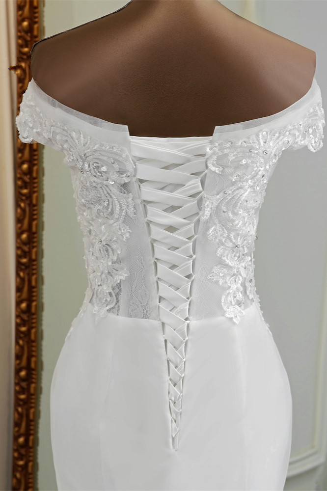 Mermaid Off-the-shoulder Floor-length Lace Bridal Attire With Beading 7
