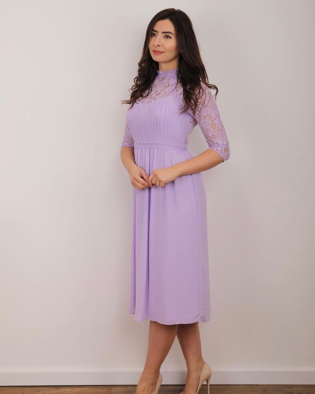 Lilac Chiffon Formal Dress with Ankle Length and Half Sleeves 3