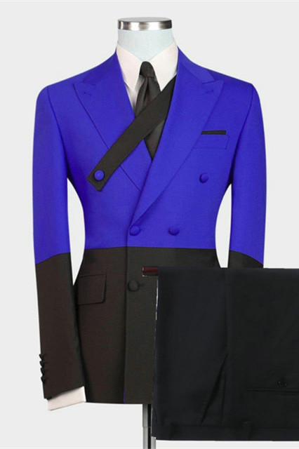 Royal Blue Double Breasted Peaked Lapel Men's Suit 2