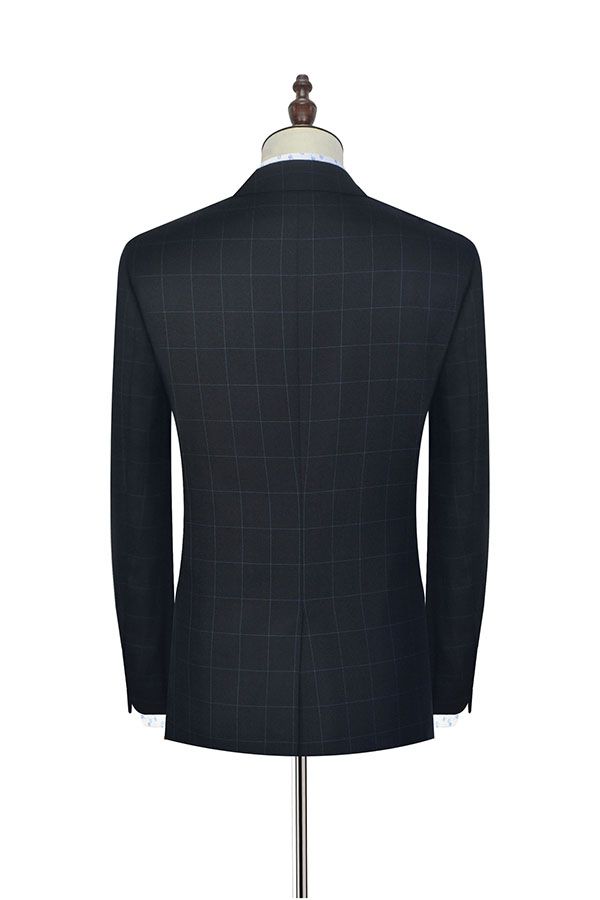 Black Check Pattern Business Suits for Men 5