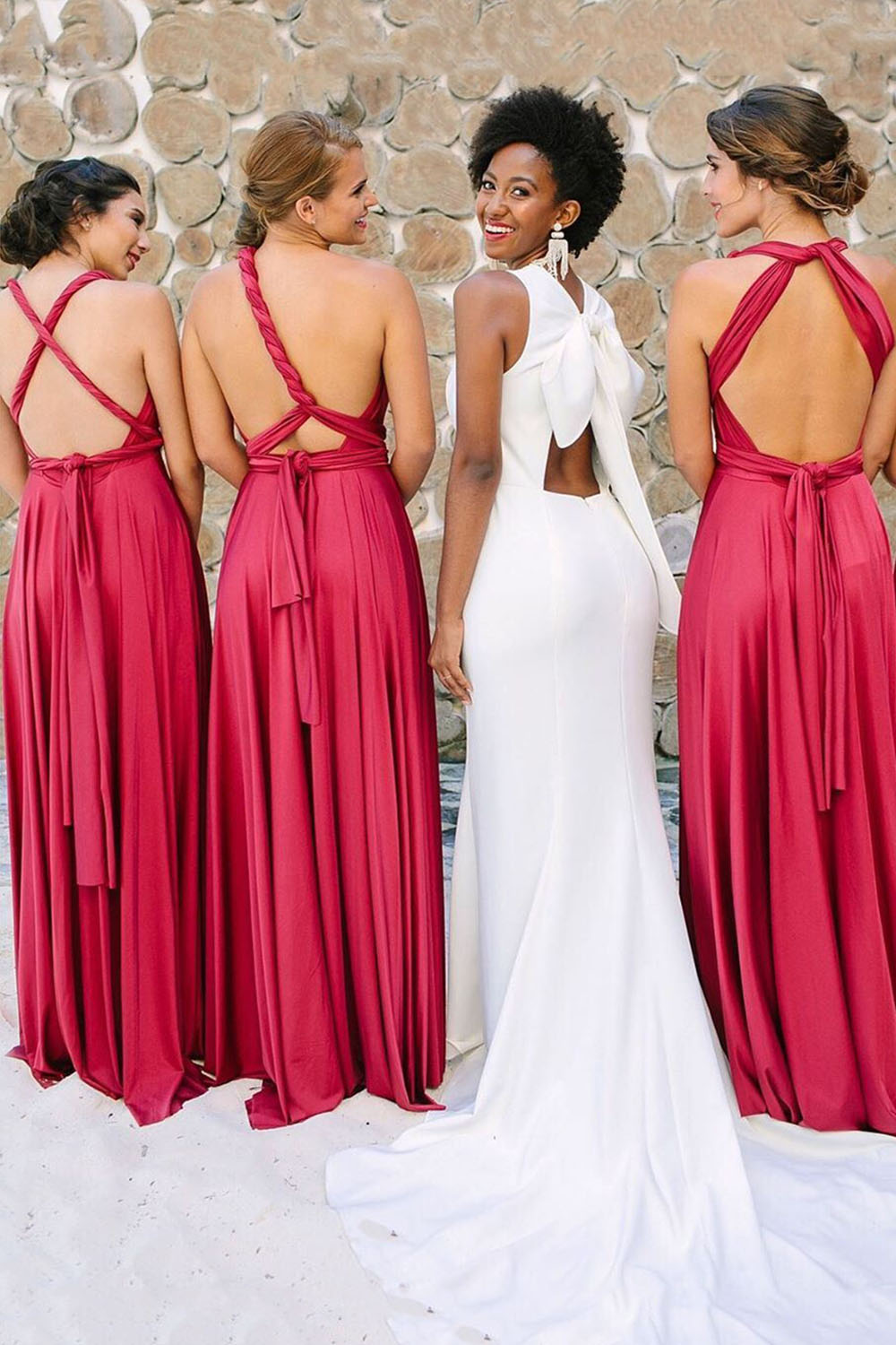 A-line Sleeveless Floor-length Stretch Satin Bridesmaid Outfit 2