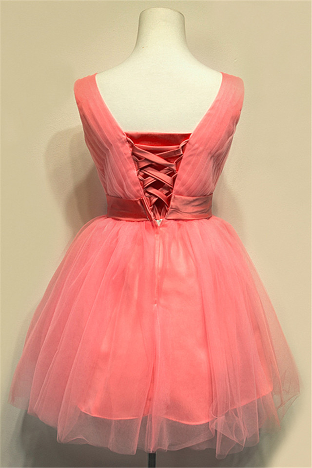 Ball Gown V-neck Sleeveless Mini Tulle Party Dress With Ruffles 2
