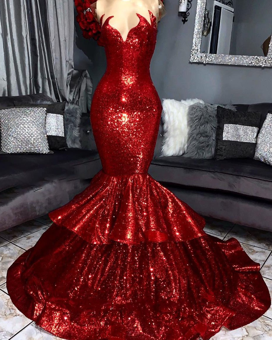 Mermaid Sweetheart Neck Court Train Bright silk Evening Dress With Sequins 3