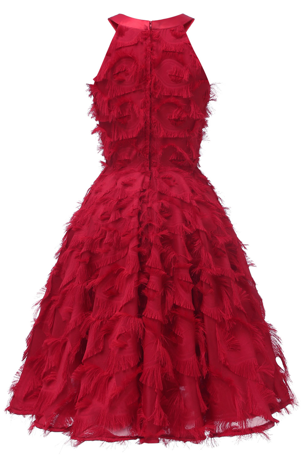 A-line V-neck Sleeveless Knee-length Party Dress With Feathers 12