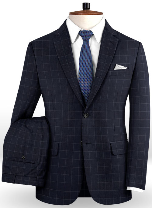 Dark Blue Checked Notch Lapel Men's Suit 2