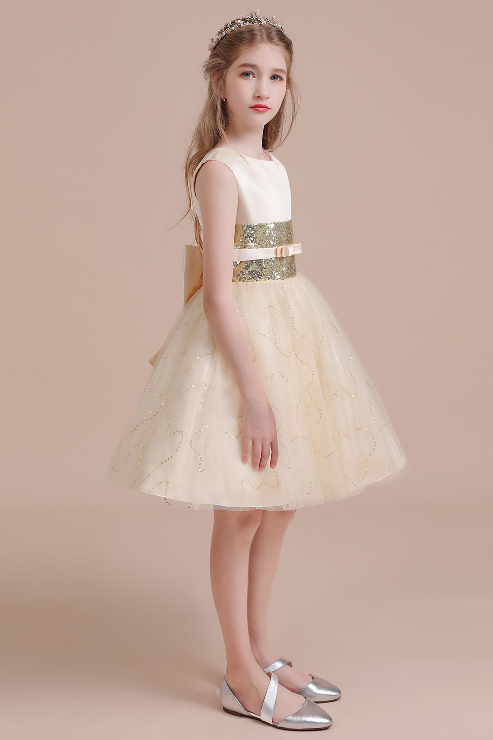 A-line Jewel Neck Sleeveless Knee-length Tulle Flower Girl Dress With Sequins 4