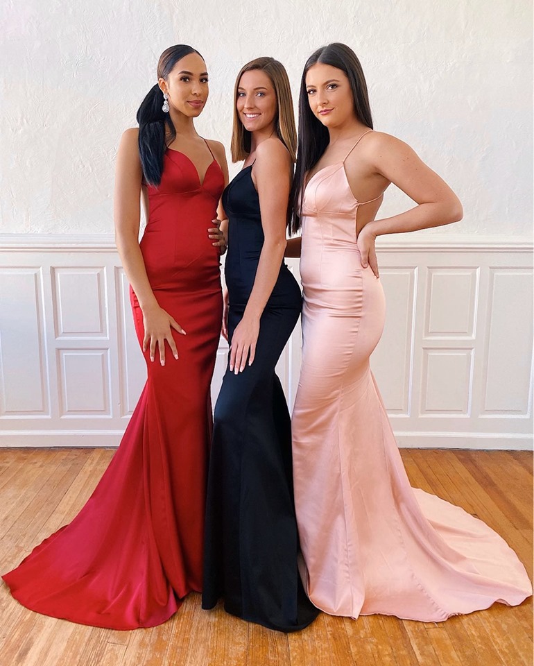 Mermaid Spaghetti Straps Sleeveless Floor-length Satin Evening Gown With Sweep / Brush Train 3