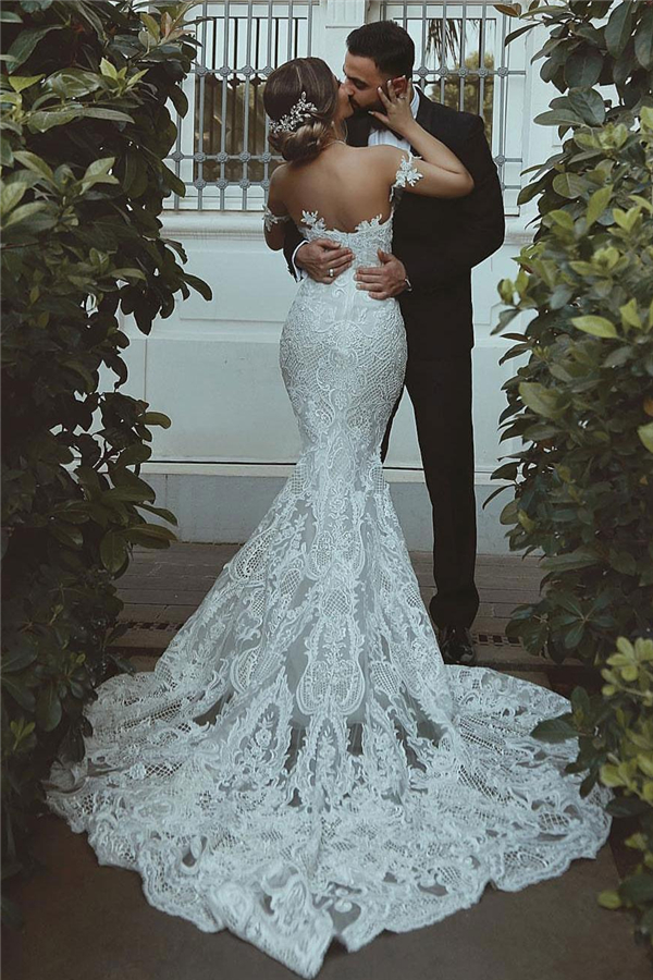 Mermaid Sweetheart Neck Sleeveless Court Train Wedding Dress With Lace 2