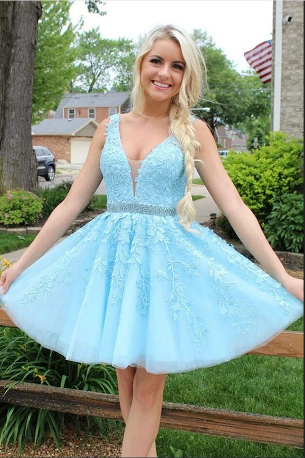 A-line V-neck Sleeveless Mini Tulle Party Dress With Ruffles 3