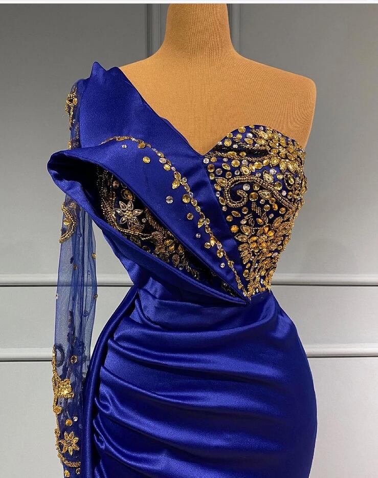 Mermaid One Shoulder Sleeveless Floor-length Stretch Satin Evening Gown With Lace 2