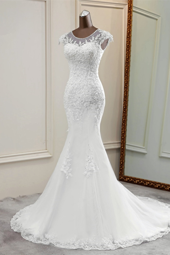 Mermaid Jewel Neck Sleeveless Floor-length Lace Bridal Attire With Lace 4