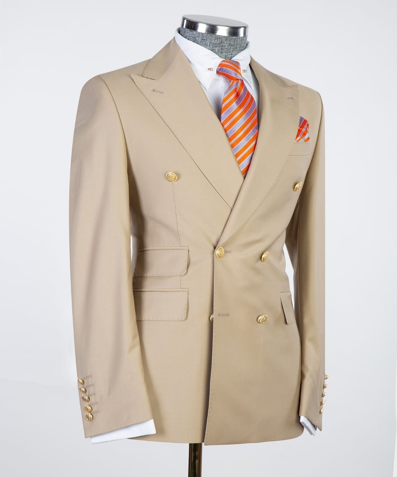 Khaki Double Breasted Business Men Suit with Peaked Lapel 3