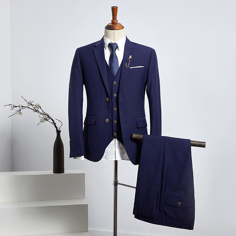 Dark Blue Notched Lapel 2 Button Slim Fit Business Suit 2