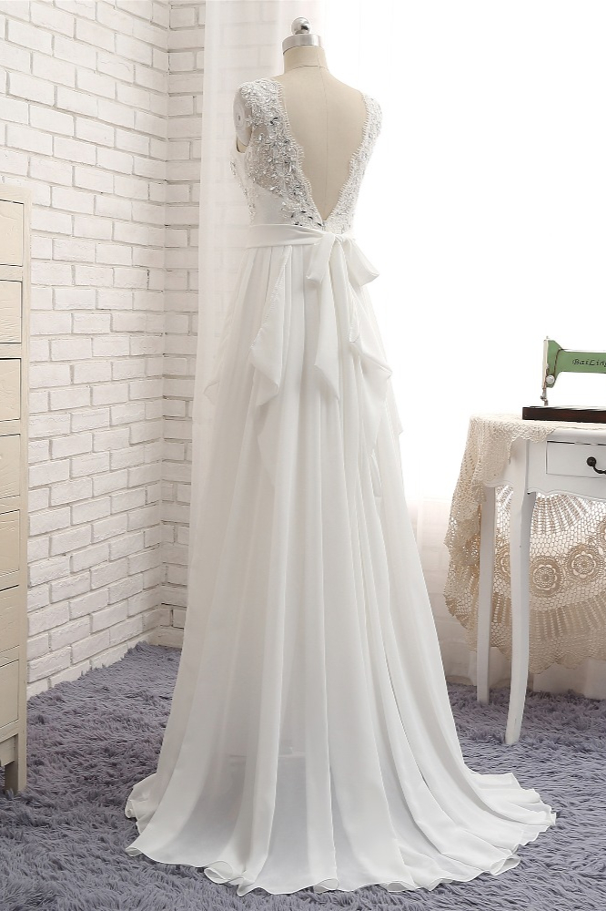 A-line Straps Jewel Neck Sleeveless Floor-length 100D Chiffon Bridal Attire With Lace 4