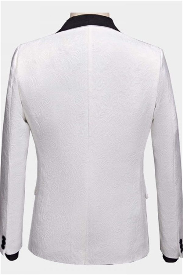 Floral White Dinner Suit with Black Lapel 2