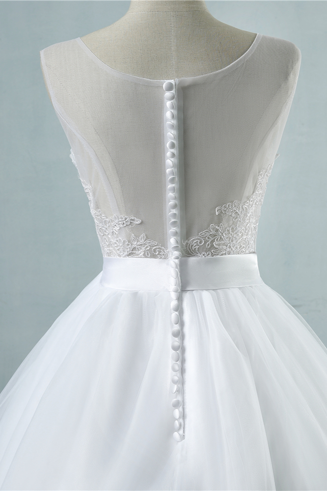A-line Straps Jewel Neck Sleeveless Floor-length Tulle Bridal Dress With Appliques 6