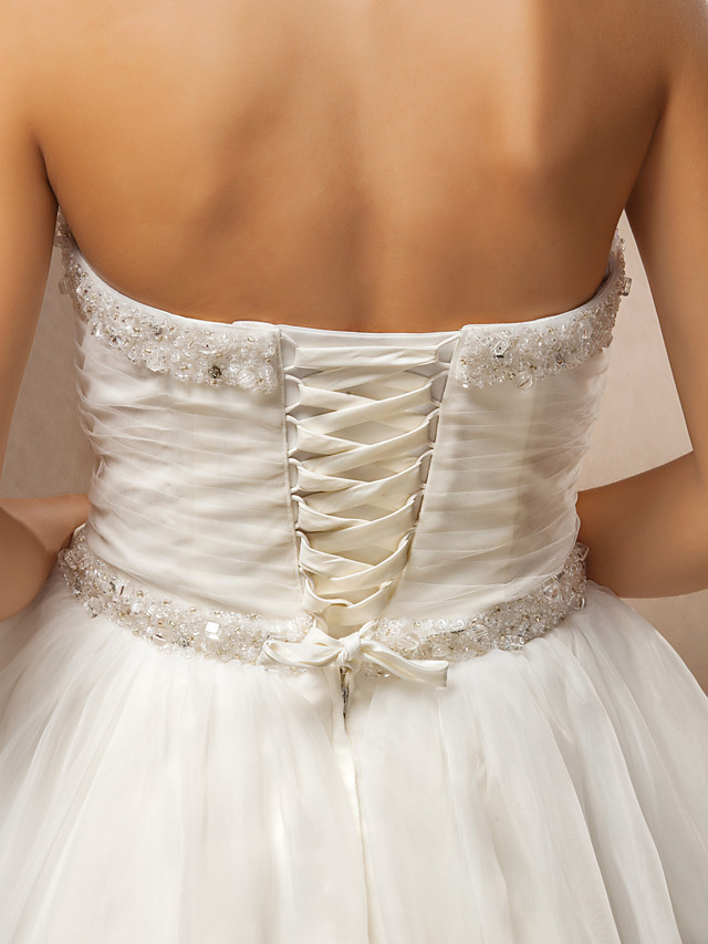 Ball Gown Strapless Sleeveless Floor-length Lace Bridal Attire With Lace 8