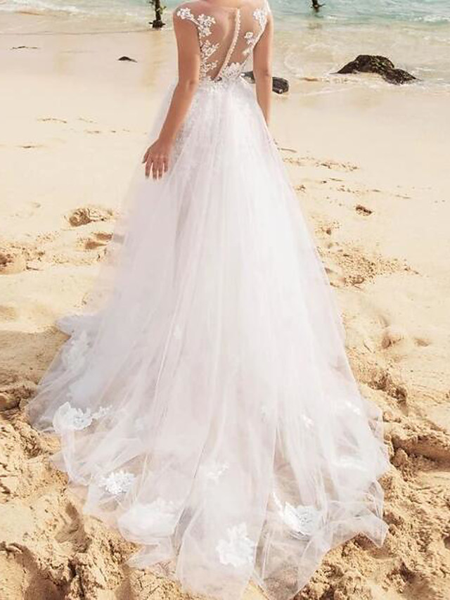 Mermaid Sleeveless Sweep / Brush Train Tulle Bridal Gown With Buttons 2