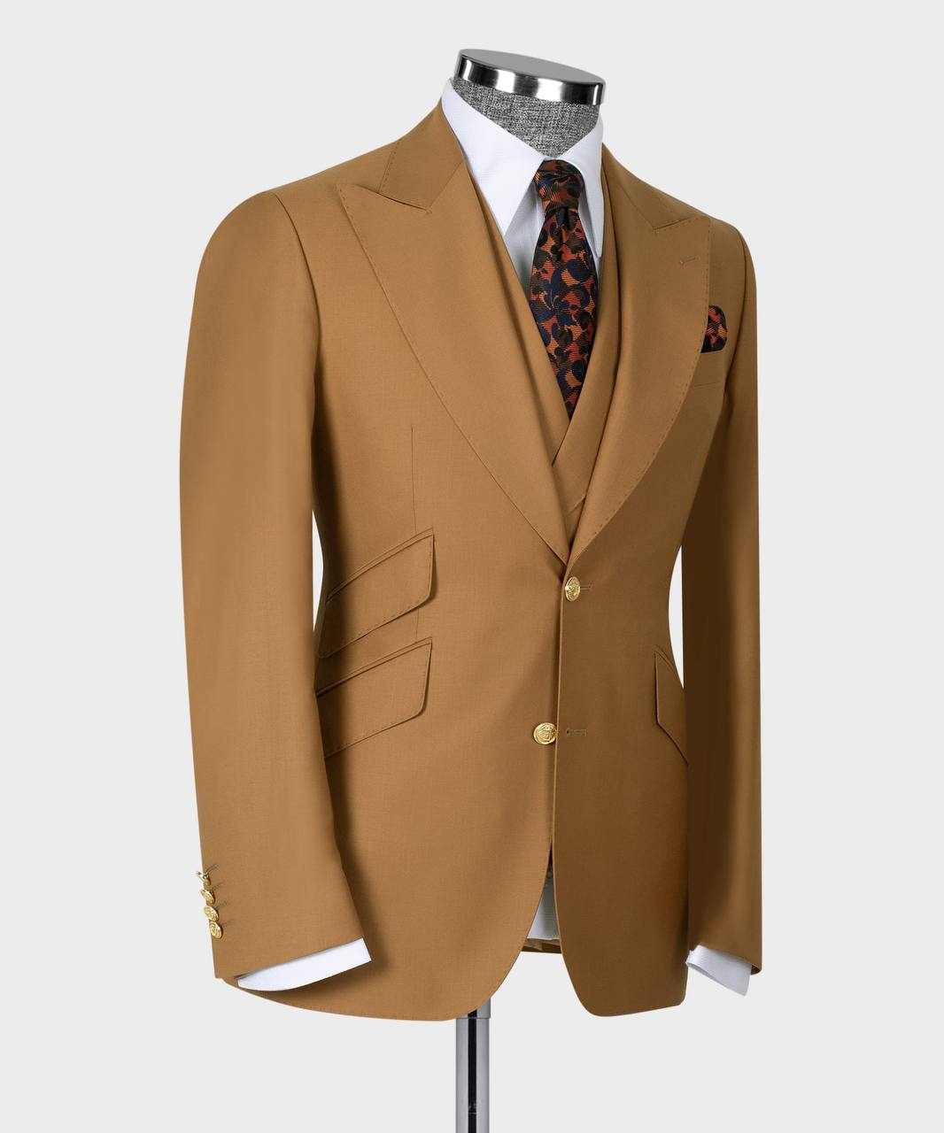 Brown Three Pieces Peaked Lapel Business Men Suit 3