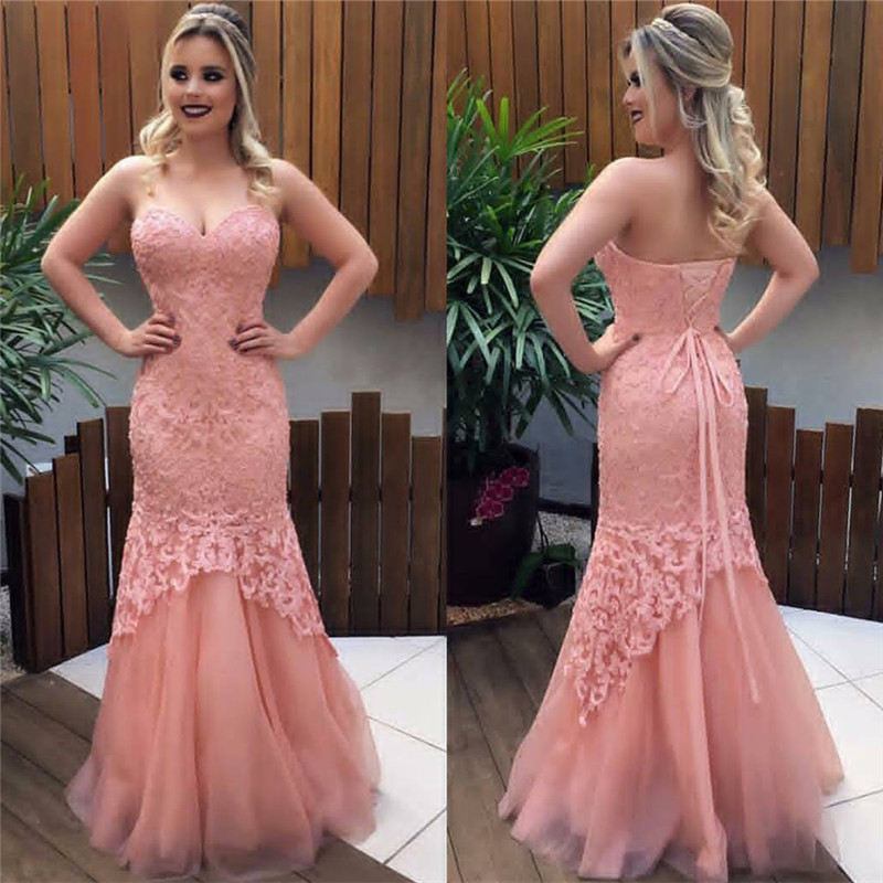 Column Sweetheart Neck Sleeveless Sweep / Brush Train Tulle Formal Dress With Lace 2