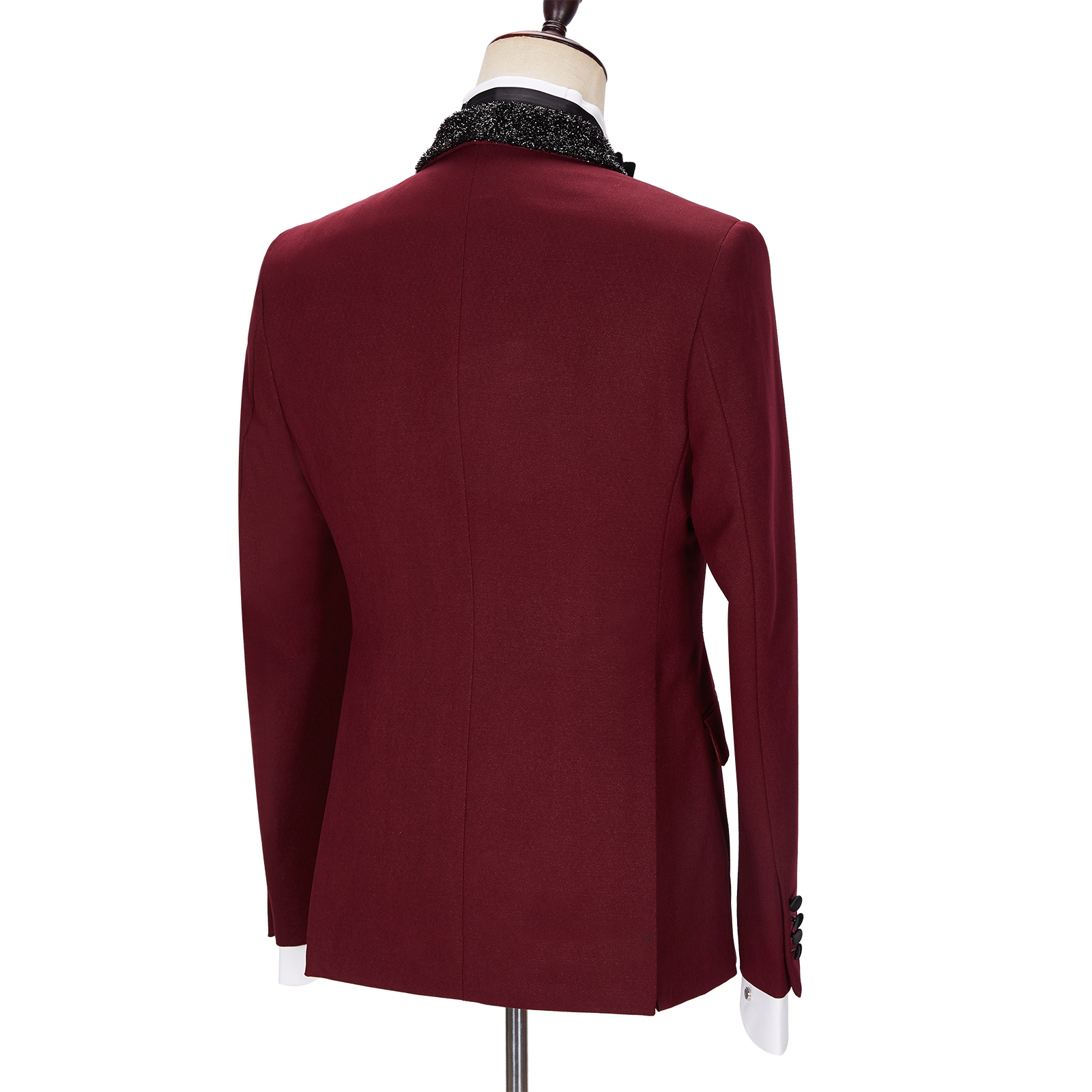 Burgundy Sparkle Shawl Lapel Two Pieces Men Suit 3