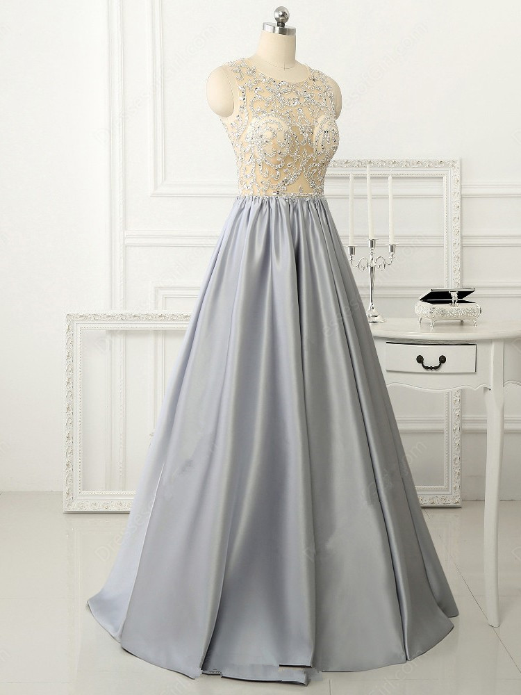 A-line Sleeveless Floor-length Evening Dress With Crystal 3