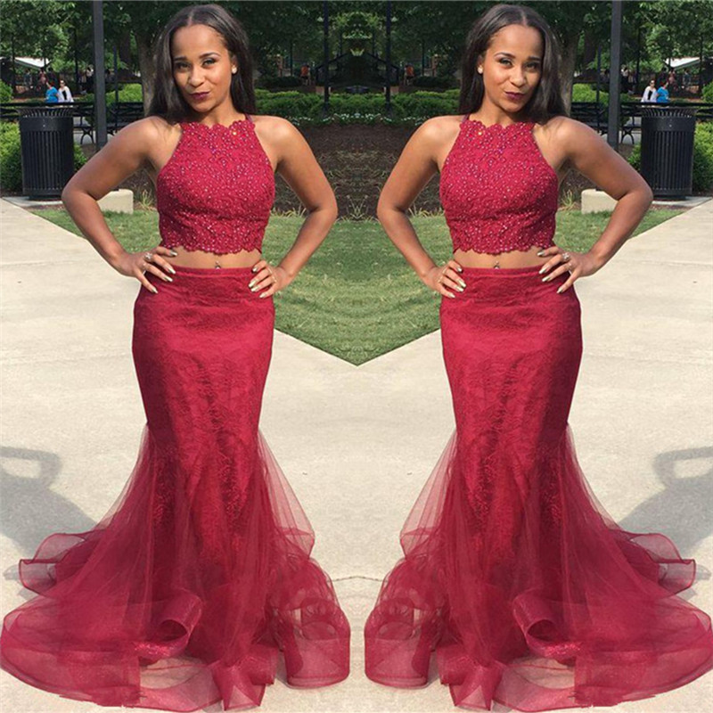 Mermaid Scalloped-Edge Sleeveless Sweep / Brush Train Evening Dress With Lace 2