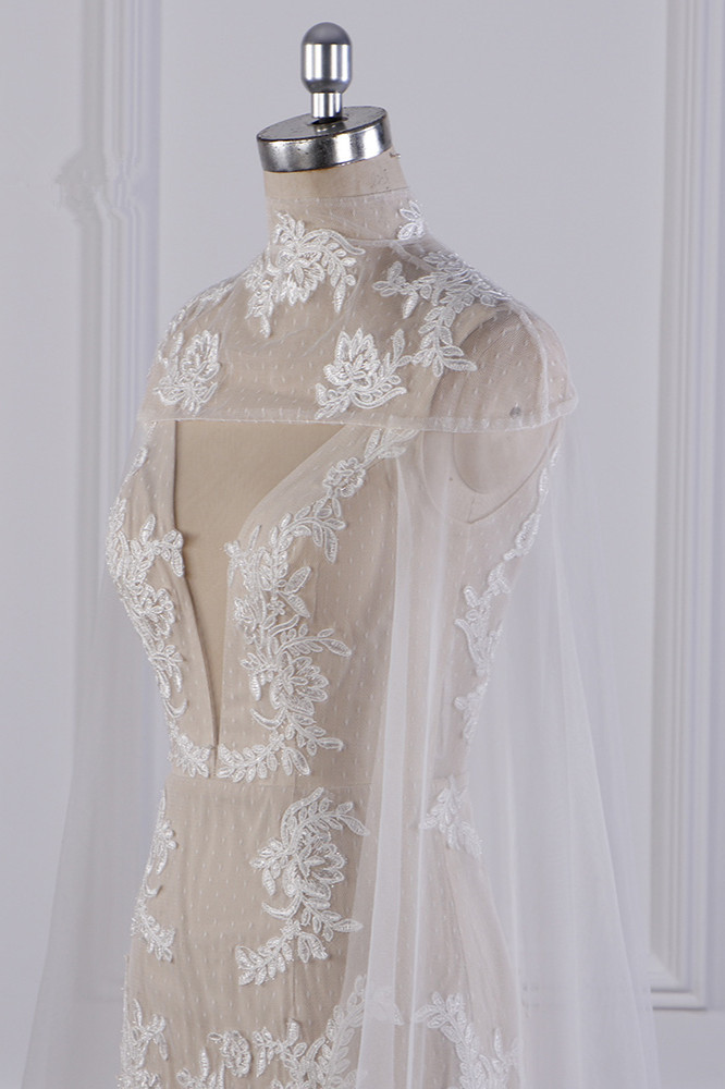 Mermaid High Neck Sleeveless Floor-length Tulle Wedding Dress With Lace 5