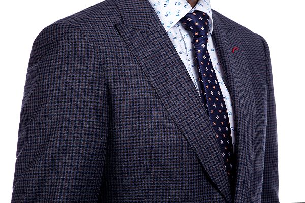 Dark Gray Small Checked Wool Blend Men's Suit with Peak Lapel 5