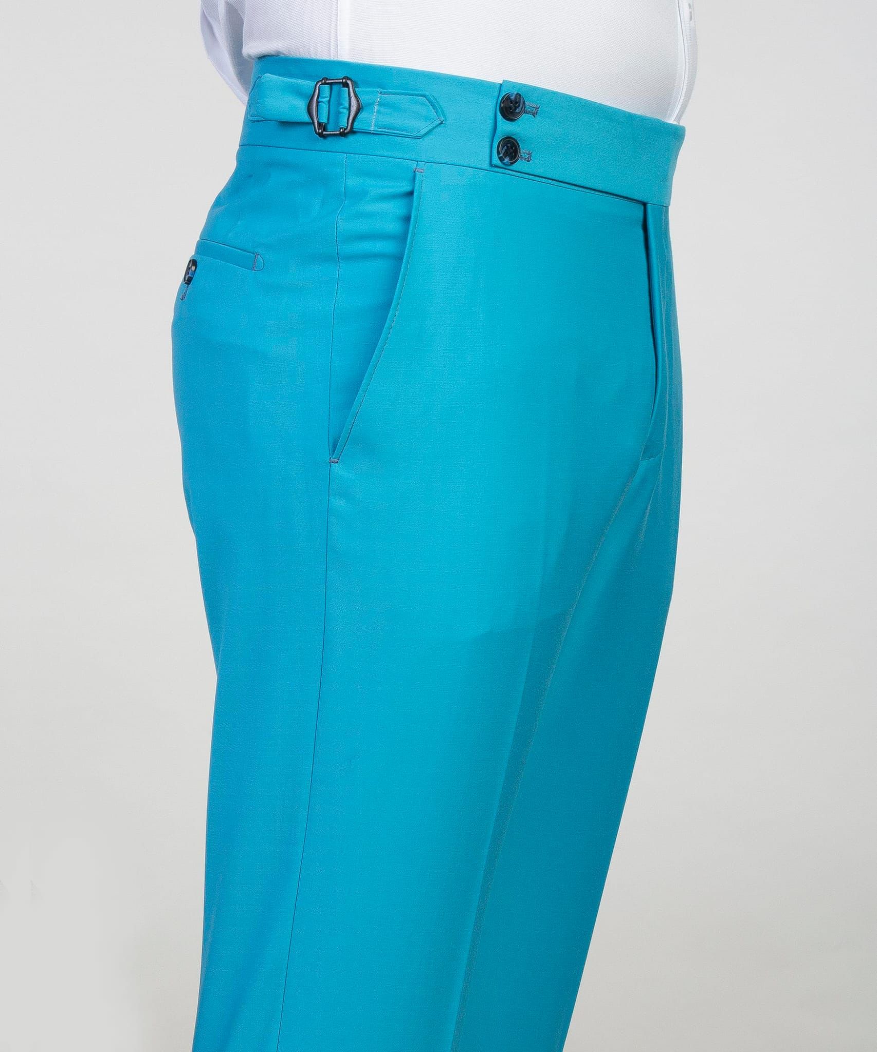 Blue Close Fitting Business Suit with Peaked Lapel 7